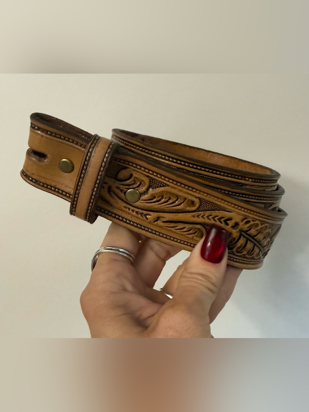 Buffalo Genuine Leather Hand-Tooled Brown Mens Buckle Belt
